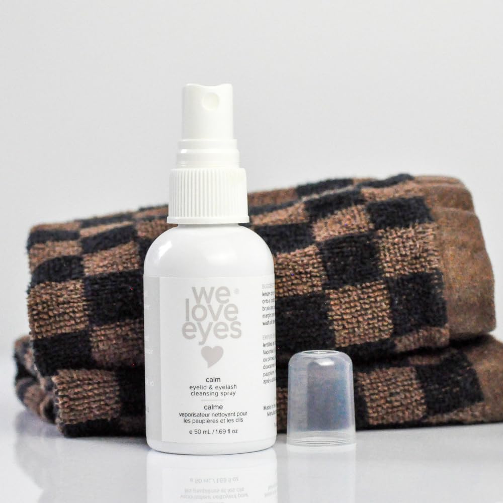 We Love Eyes chamomile eyelid cleansing spray close-up showing soothing formula.