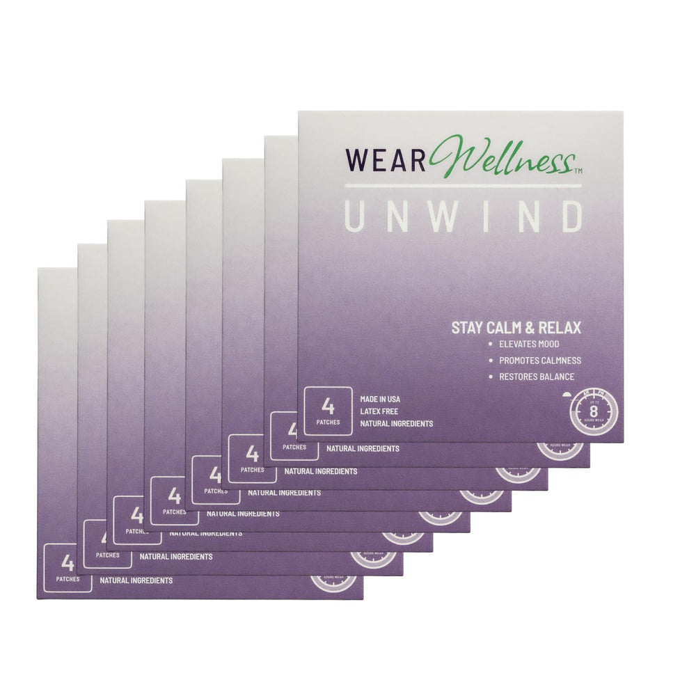 Wear Wellness Unwind Patch packaging shown for easy daily calm