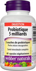 Close-up of Webber Naturals label showing multi-strain formulation and CFU details.