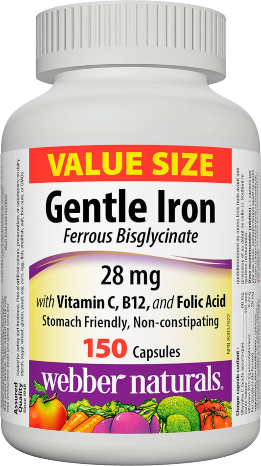 Webber Naturals Gentle Iron bottle front showing gentle stomach compatibility