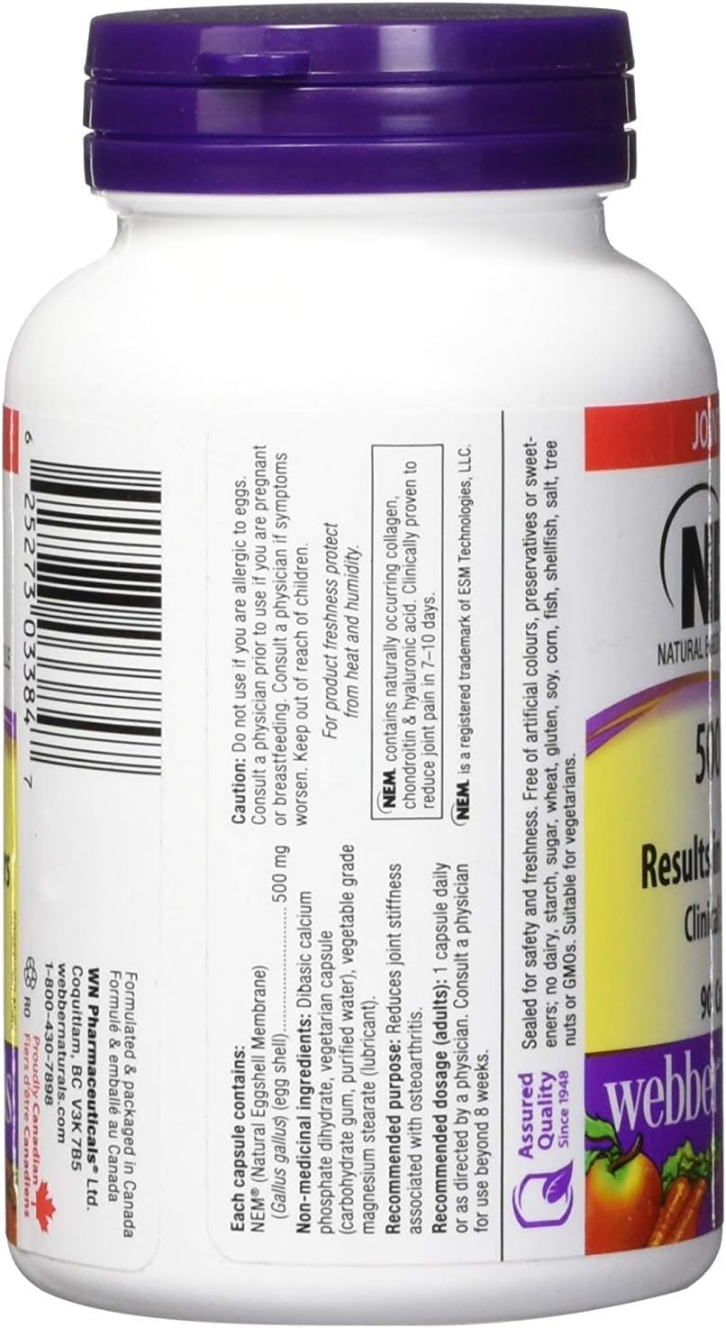 Webber Naturals Super NEM eggshell membrane bottle with capsules for daily joint comfort.