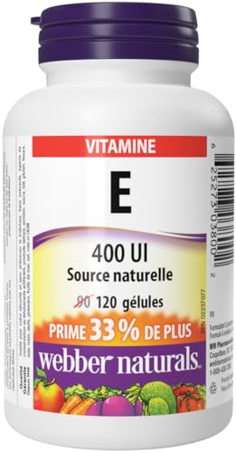Webber Naturals Vitamin E softgels label closeup shows natural-source potency for daily wellness