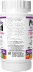 Webber Naturals Women's 50+ Multi bottle side view with dosage information