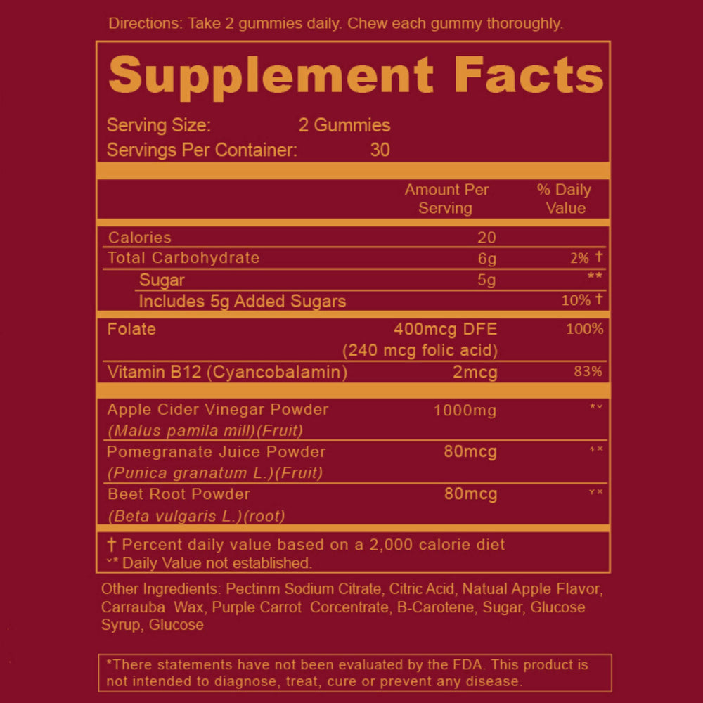 WEEM gummies ingredients display organic apples, beetroots, and pomegranates for heart-friendly nutrients.