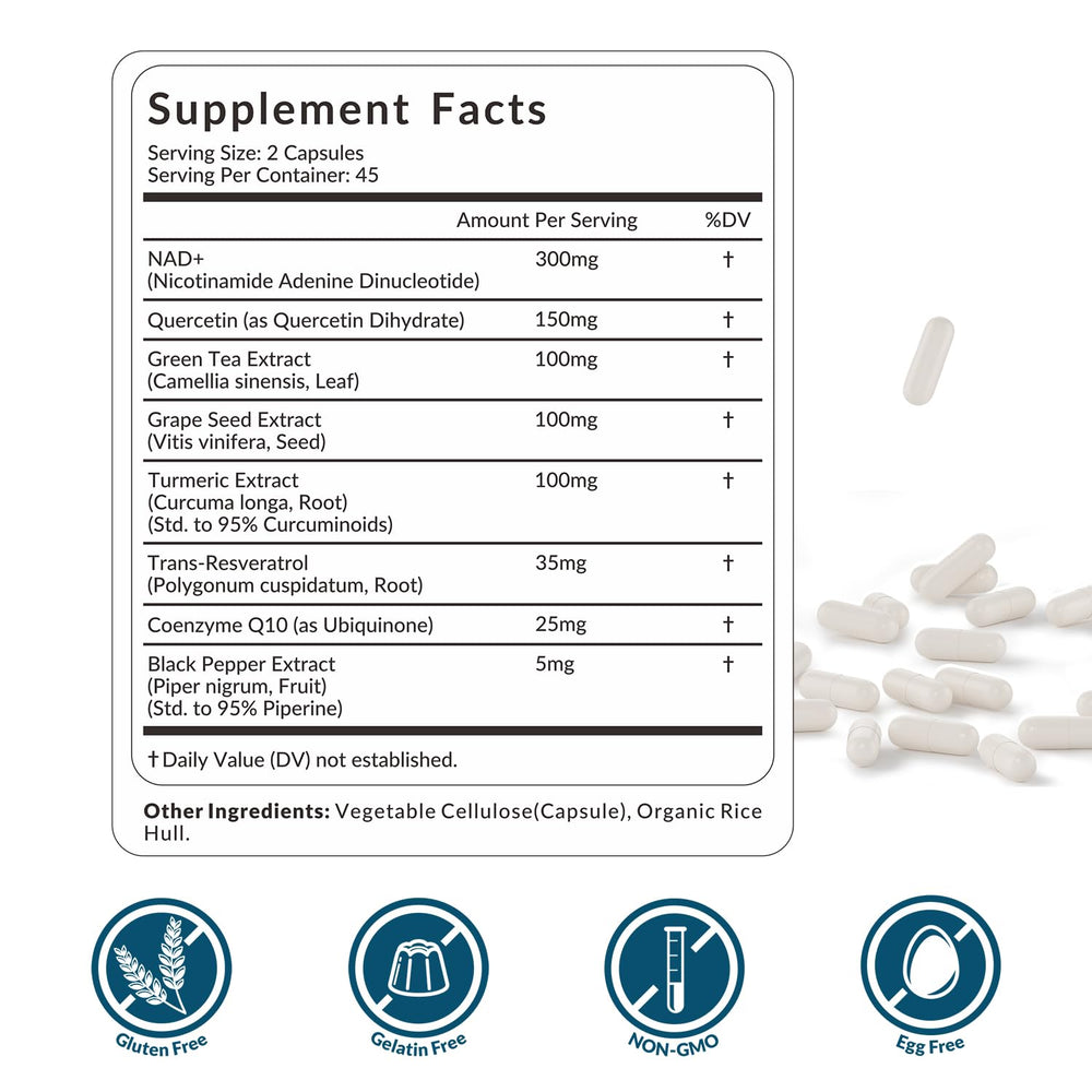 Weevit NAD+ capsules close-up highlighting energy-boosting ingredients.