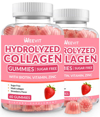 Weevit sugar free collagen gummies bottle with skin support.