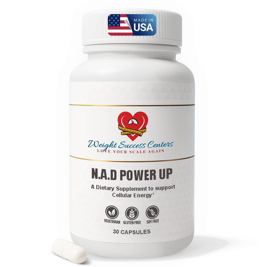 Weight Success Centers NAD+ Power Up bottle front showing liposomal formulation for cellular energy support