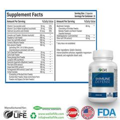 Well of Life Immune Defense 600mg label close-up showing vegan, non-GMO credentials.