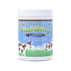 Well Wisdom Vital Whey label highlights natural cocoa flavor for a convenient daily protein boost