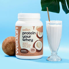 Wellah Protein Your Whey coconut shake serve, easy post-workout mix.