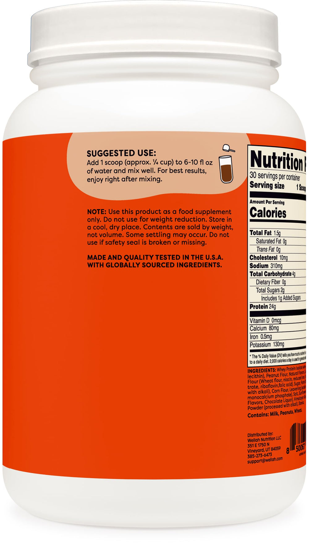 Close-up of Wellah Protein Your Whey peanut butter chocolate powder texture for shakes.