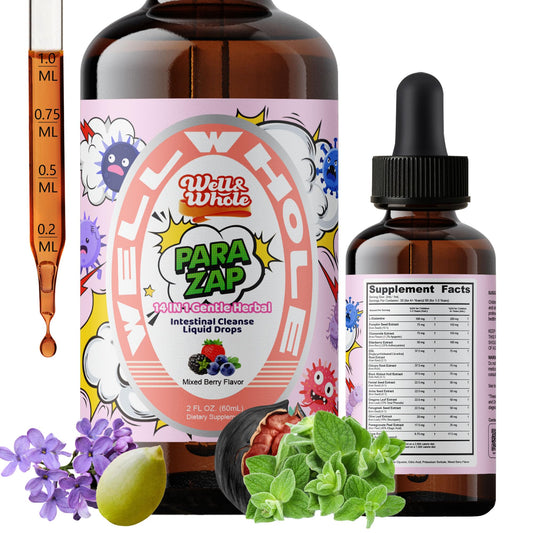 Well&Whole black walnut gut cleanse drops for kids bottle offers gentle nighttime comfort.