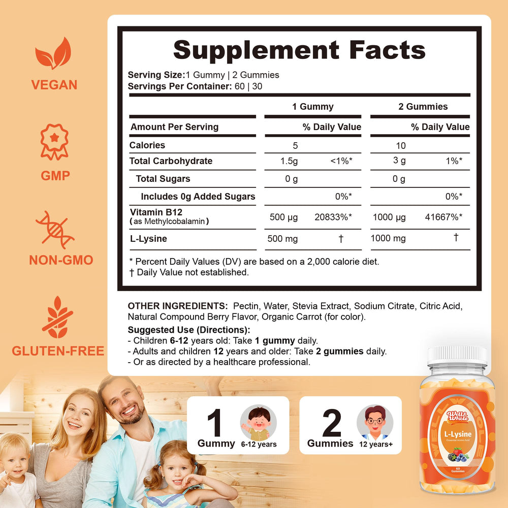 Well&Whole L-Lysine Gummies closeup bottle highlights chewable texture for easy dosing