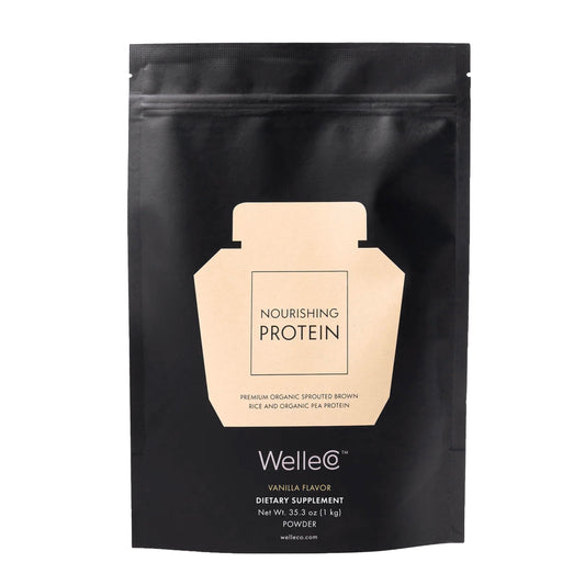 WelleCo vegan protein vanilla powder ready for a smoothie boost
