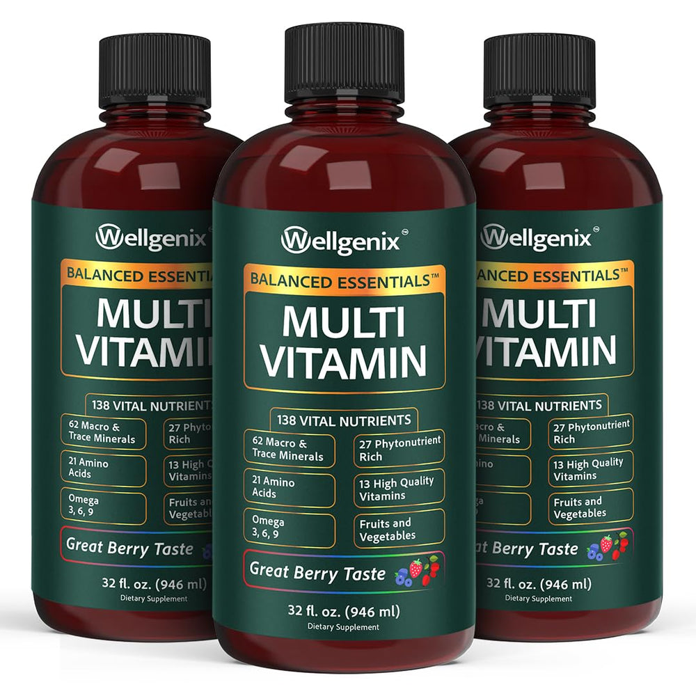 Wellgenix Balanced Essentials bottle pour demonstrating easy daily nutrition measurement.