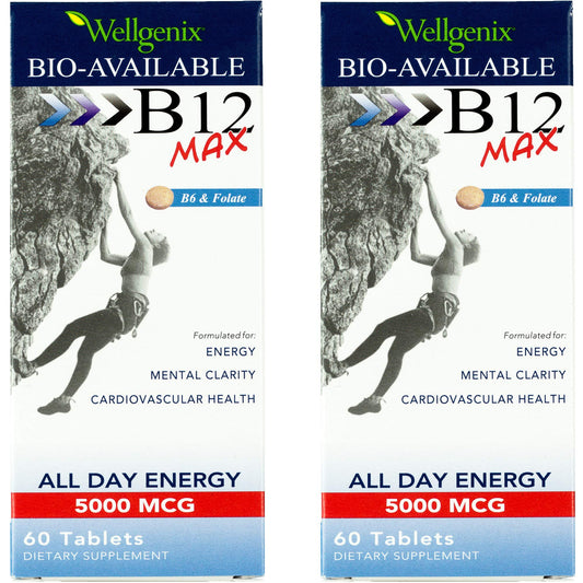 Wellgenix Bio-Available Sublingual B12 Max bottle front view highlighting fast-dissolve tablets