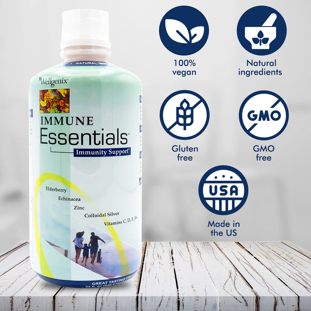 Wellgenix Immune Essentials vitamin C and D3 liquid close-up for absorption.