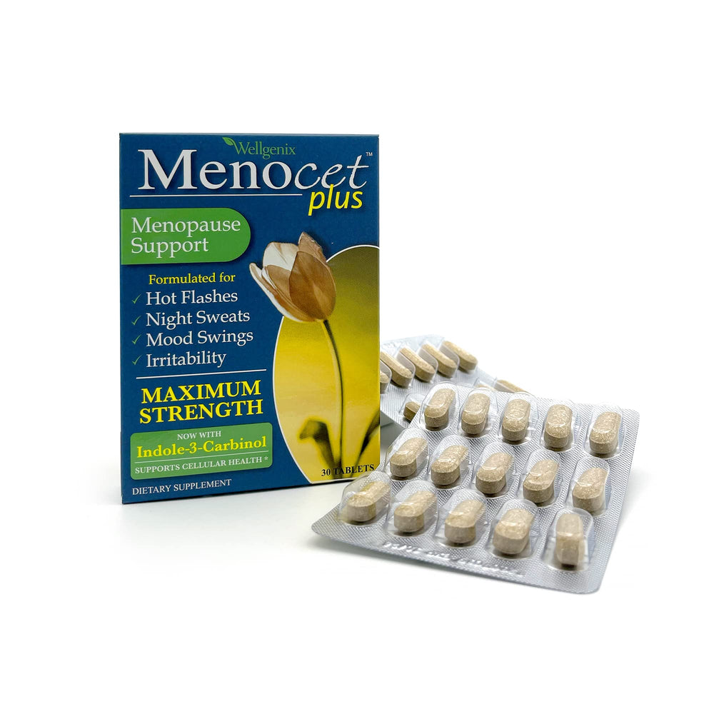 Wellgenix Menocet Plus pills close-up shows tablet texture