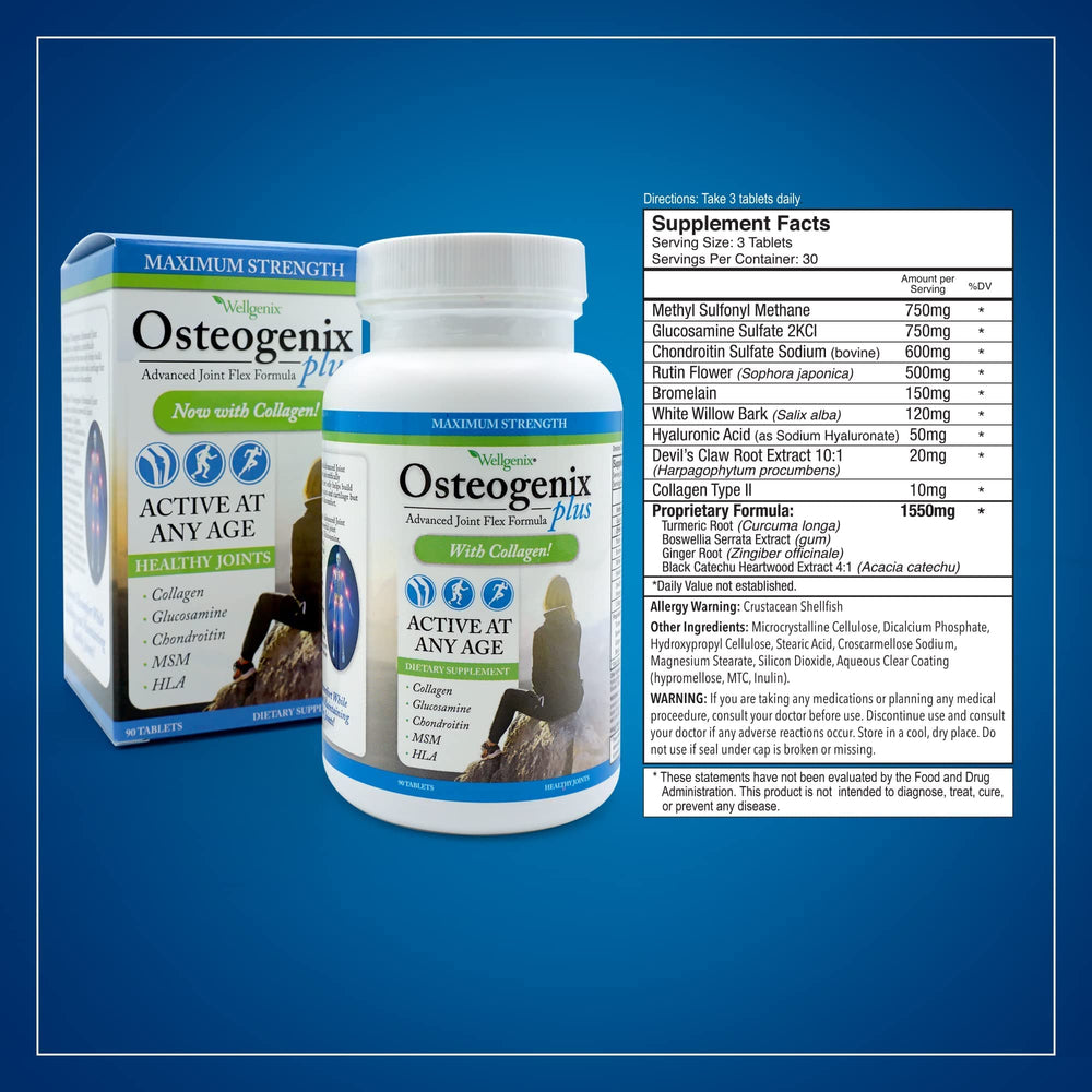 Wellgenix Osteogenix capsules closeup shows three-pill daily routine for ongoing joint support