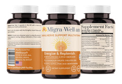 Wellkasa Migra-Well AM ingredients chart highlighting essential vitamins and minerals