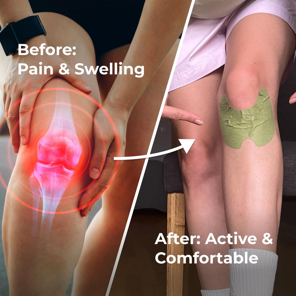 Wellnee Original Knee Patch applied on knee demonstrates curved fit during movement