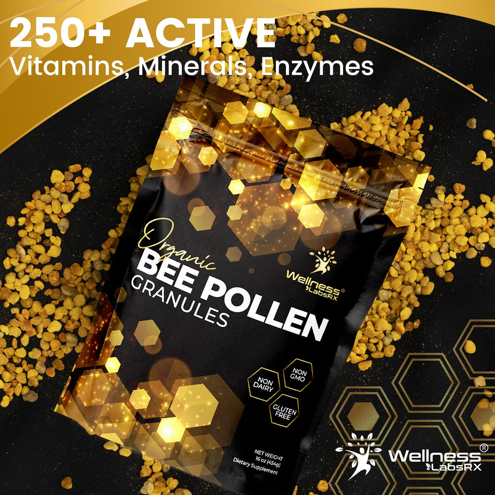 Wellness LabsRx Bee Pollen Granules scoop ready for precise daily portions.
