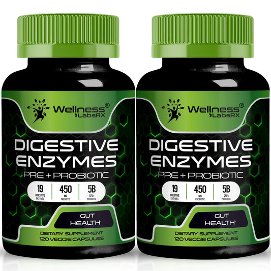 WELLNESS LABSRX Digestive Enzymes bottle shown for convenient daily gut support.