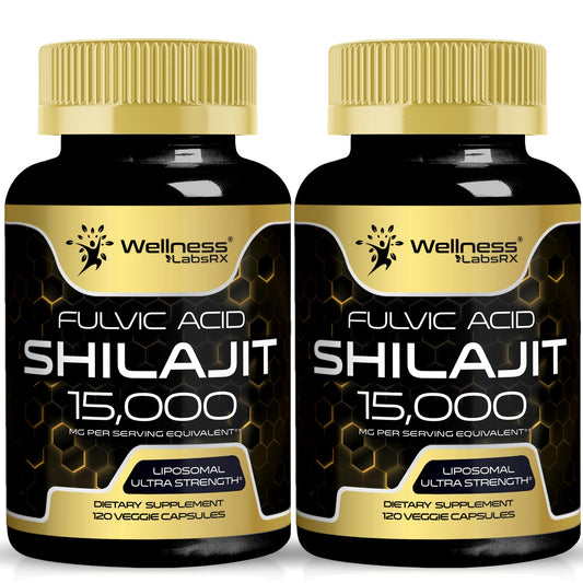 WELLNESS LABSRX Himalayan Shilajit bottle shown for convenient daily use.