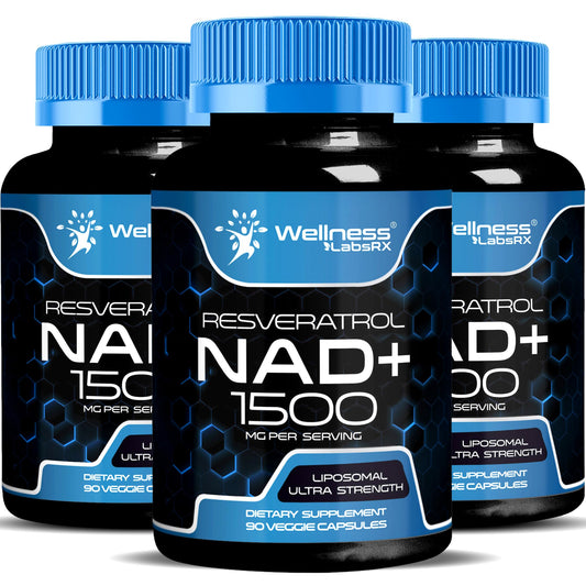 WELLNESS LABSRX liposomal NAD supplement bottle highlighting high-dose NAD+ for cellular support