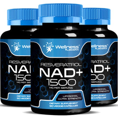 WELLNESS LABSRX liposomal NAD supplement bottle highlighting high-dose NAD+ for cellular support