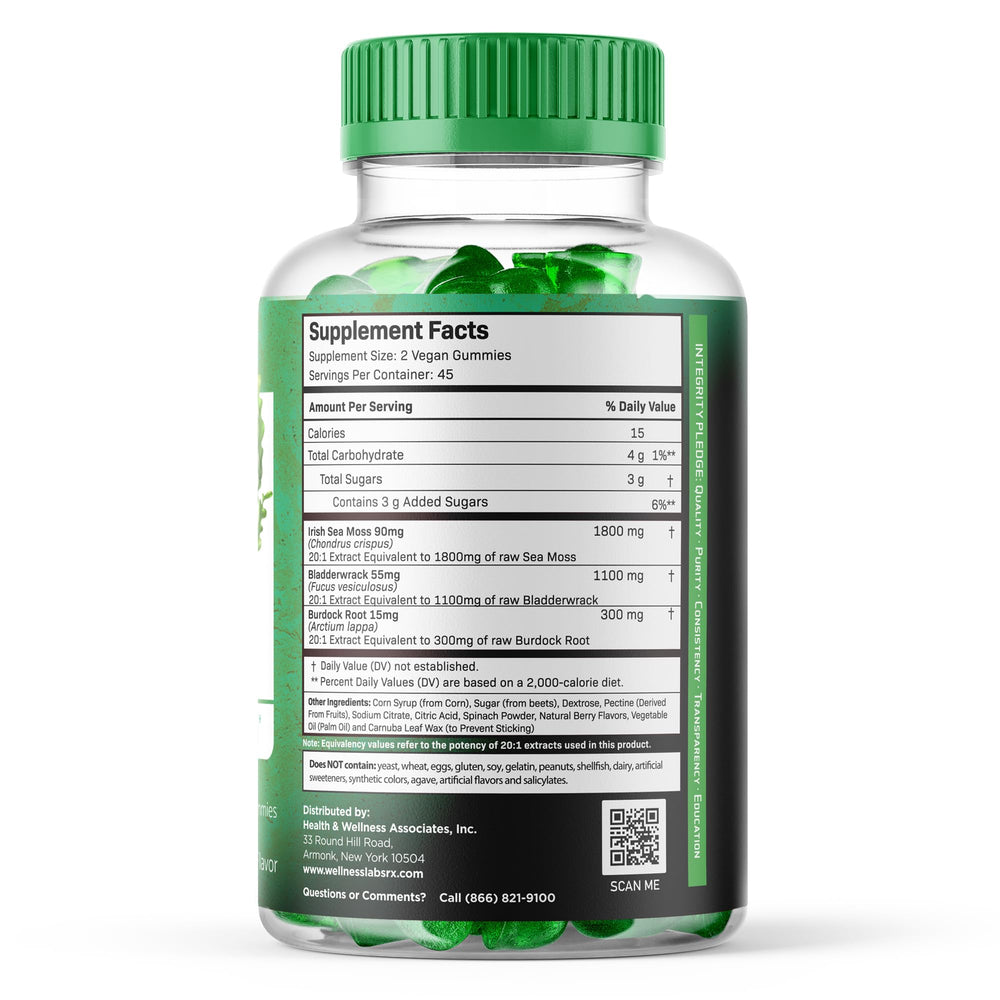 Wellness LabsRx Sea Moss Gummies gummy close-up highlights chewy texture and daily vitality.