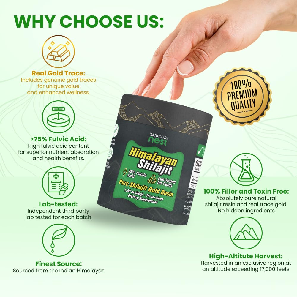 Wellness Nest gold-grade shilajit gold flakes offer premium mineral enrichment.