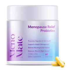 Wellness Nest MenoMate bottle front—vegan capsules for menopause support and gut health.