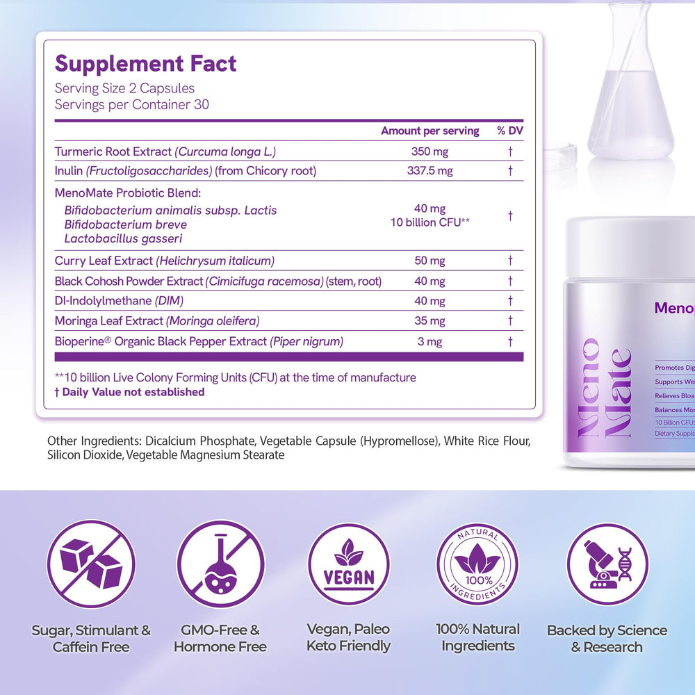Wellness Nest MenoMate bottle pour—easy daily capsule intake with meals.