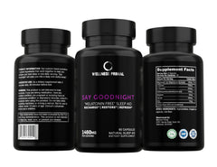 Close-up of the Say Goodnight label highlighting magnesium and GABA.