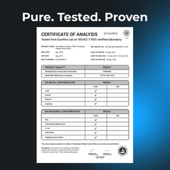 Lab-tested purity badge on The Wellness Project Shilajit Honey Stick Pro packaging.