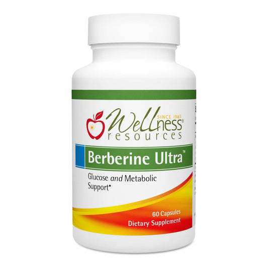Wellness Resources Berberine Ultra bottle pours capsules, highlighting enhanced absorption.