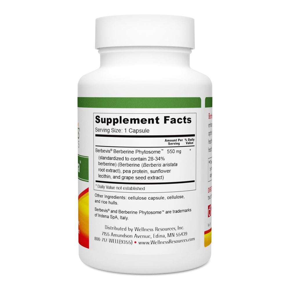 Wellness Resources Berberine Ultra bottle with vegan capsules promotes a simple daily routine.