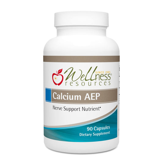 Wellness Resources Calcium AEP bottle cap close-up showing nerve support potential