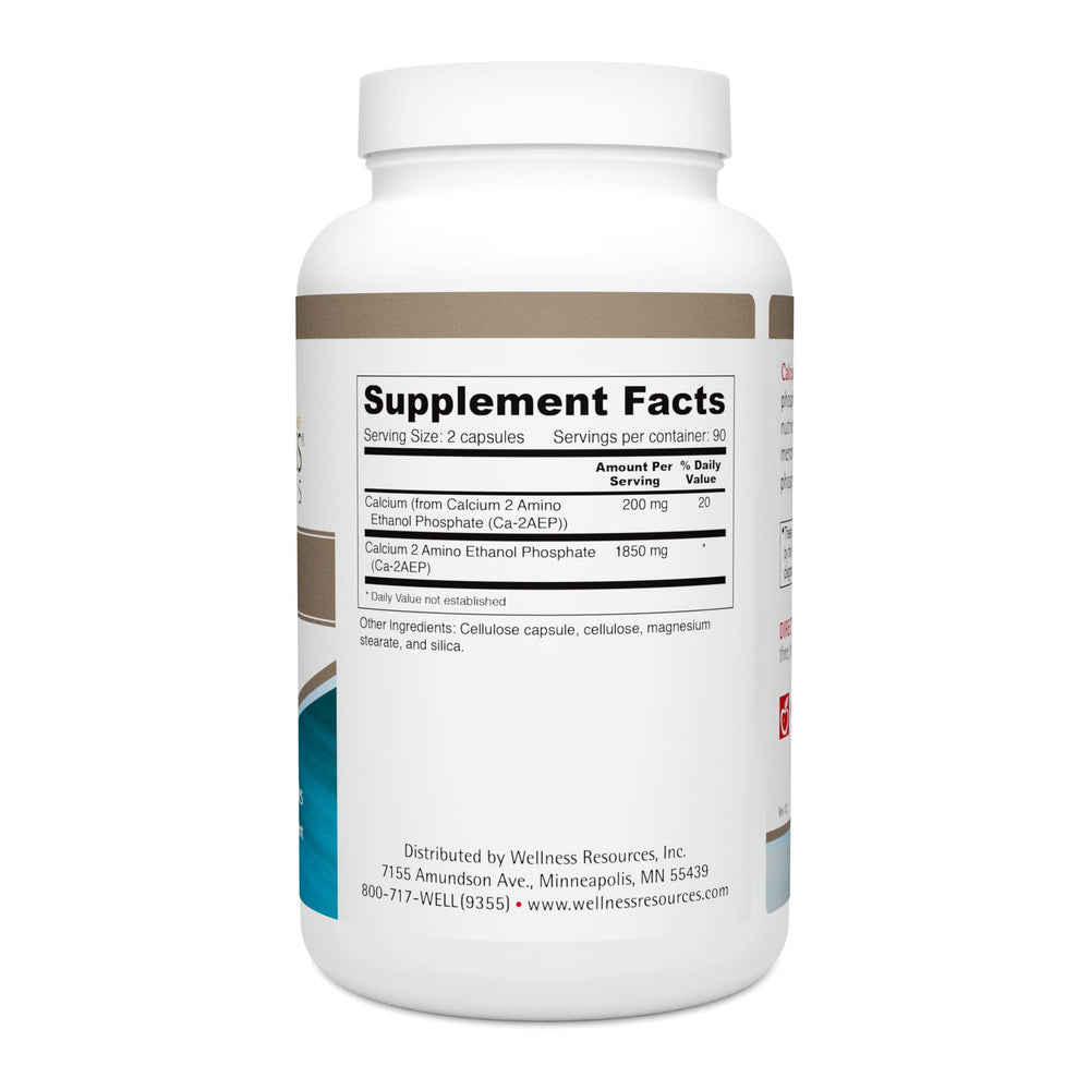 Wellness Resources Calcium AEP bottle side view with easy-to-swallow capsules for daily use.