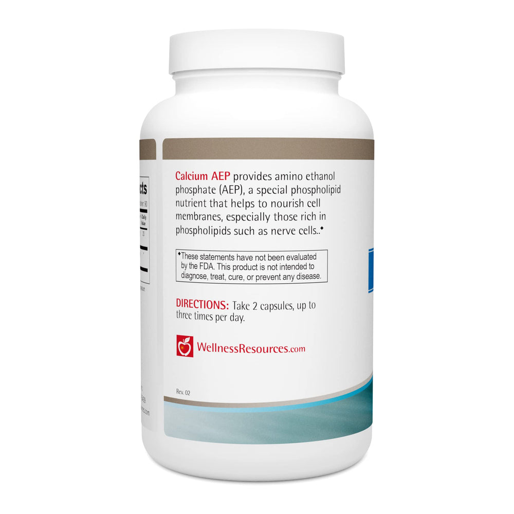 Wellness Resources Calcium AEP capsules close-up highlighting high-quality ingredients.