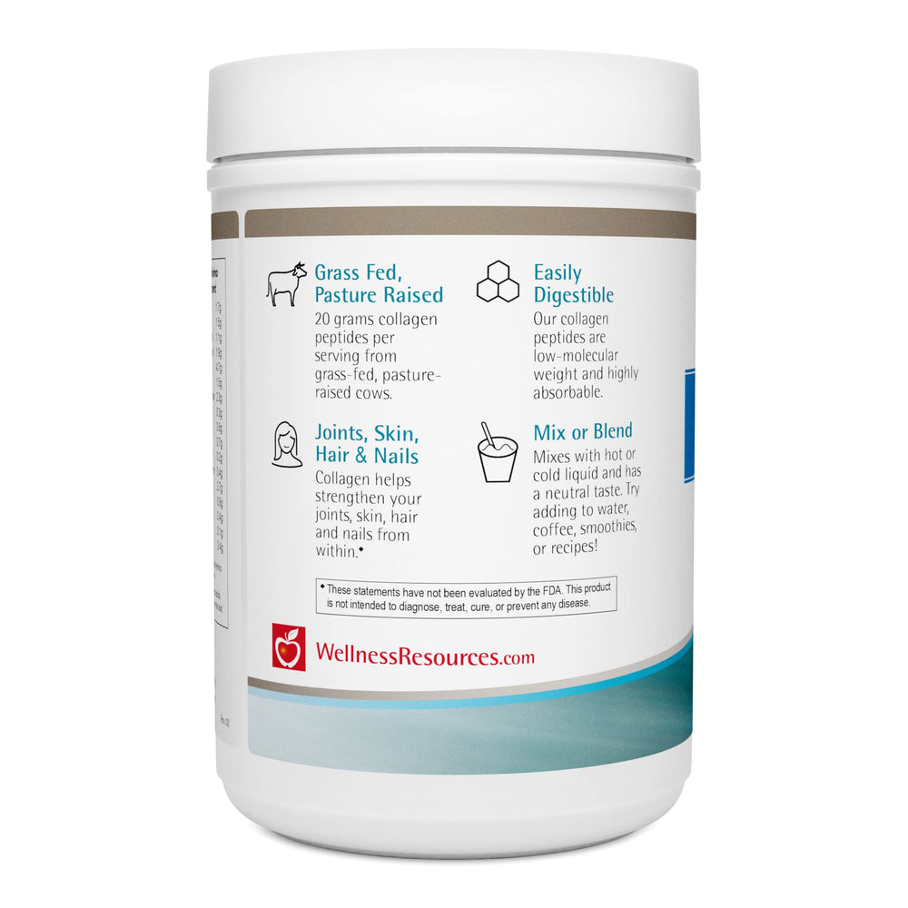 Wellness Resources Collagen Peptides powder in jar shows fine texture and mixability