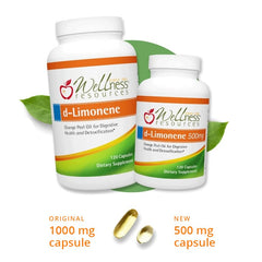 Wellness Resources d-Limonene capsules inside bottle with potency label for detox support