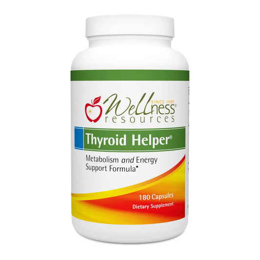 Wellness Resources Thyroid Helper bottle for daily metabolism support.