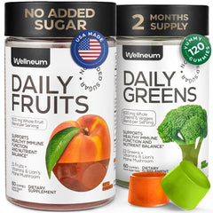 Wellneum Super Greens + Super Fruits Gummies bottle for daily nourishment