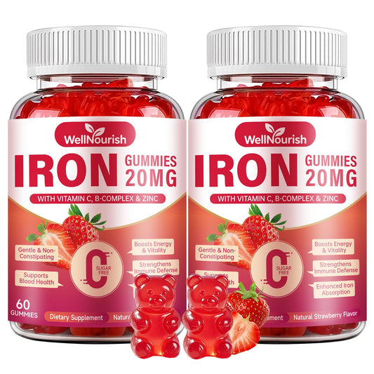 Wellnourish iron gummies bottle showing gentle daily iron support.