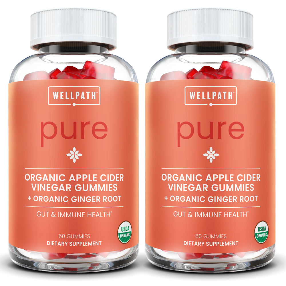 WellPath Pure ACV gomitas en botella para apoyo digestivo diario.