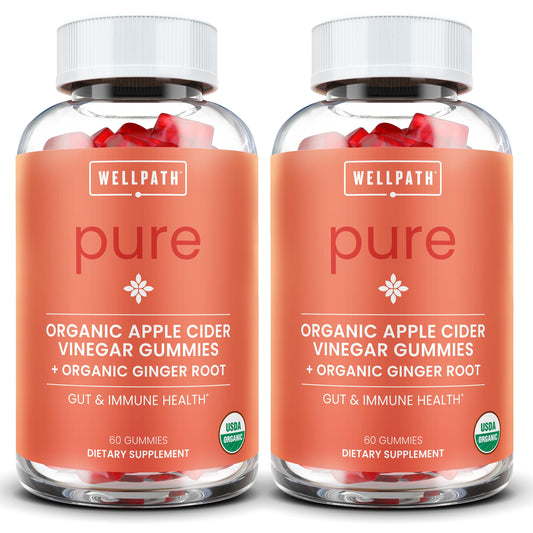 WellPath Pure ACV gomitas en botella para apoyo digestivo diario.