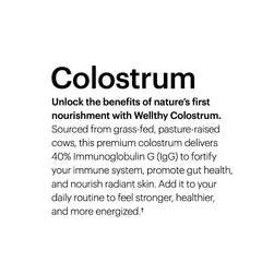 Packaging shows Made in USA for Wellthy colostrum powder