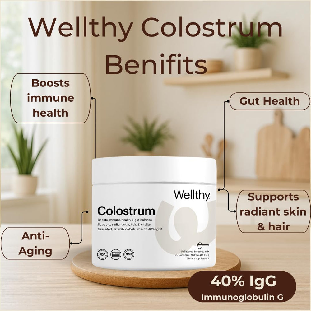 Close-up of Wellthy label highlighting 40% IgG content